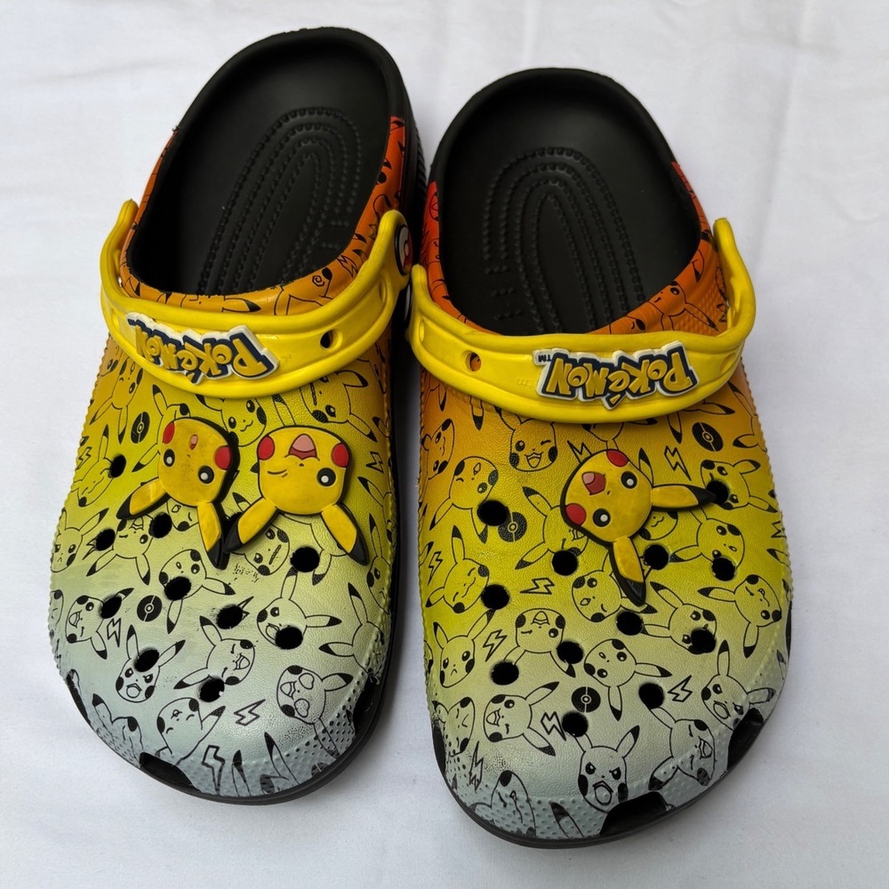 Crocs Pokemon Pikachu Classic Clogs M 7 W 9 Yellow Orange Gradient Jibbitz